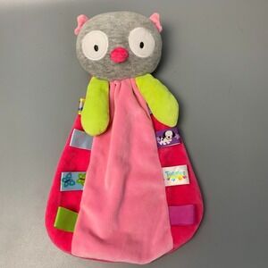 Taggies Owl Lovey Security Blanket Pink Grey Plush Baby Sensory Toy 2015